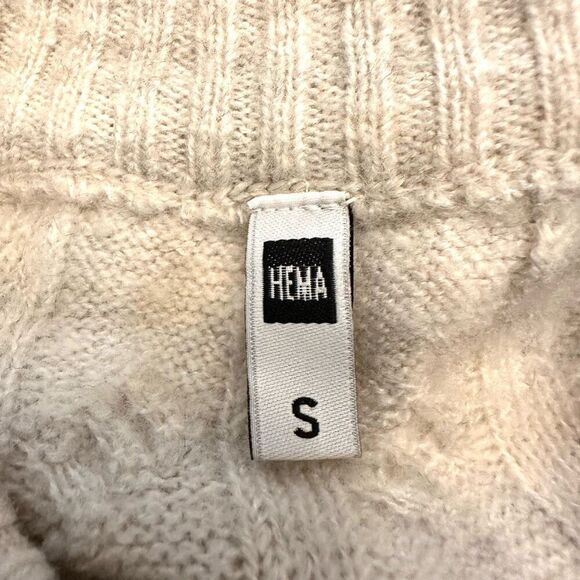 HEMA Acrylic Blend Cable Knitted Jumper Chunky Crewneck Cream Sweater XS - Picture 3 of 4